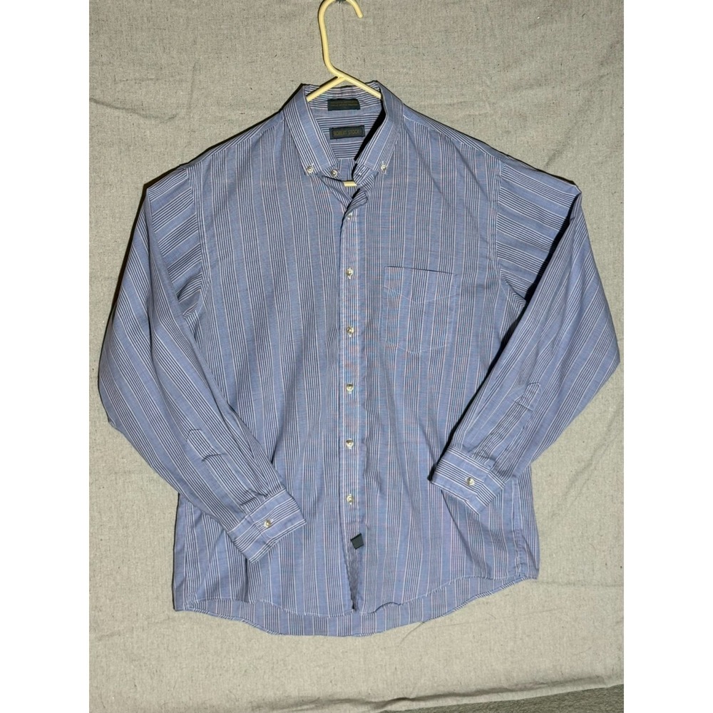 Vintage Robert Stock Tattersall Stripe Dress Shirt Mens Large Blue Button Down